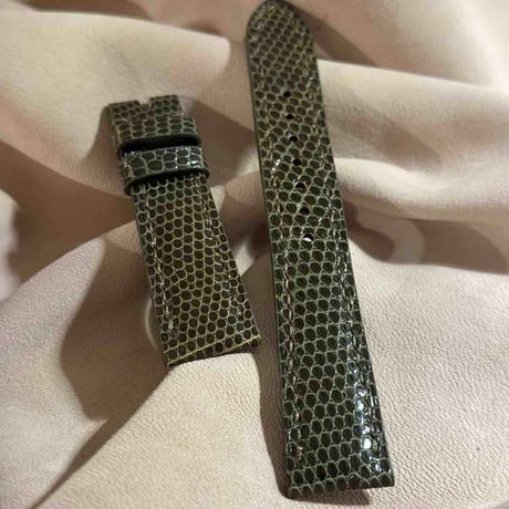 liz-289  リザード レザー 腕時計 ベルト オリーブグリーン (ラグ幅19 mm - バックル幅16 mm)