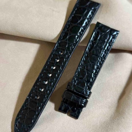 cro-1871  クロコダイル  腕時計 ベルト ブラック  (ラグ幅19 mm - バックル幅16 mm)