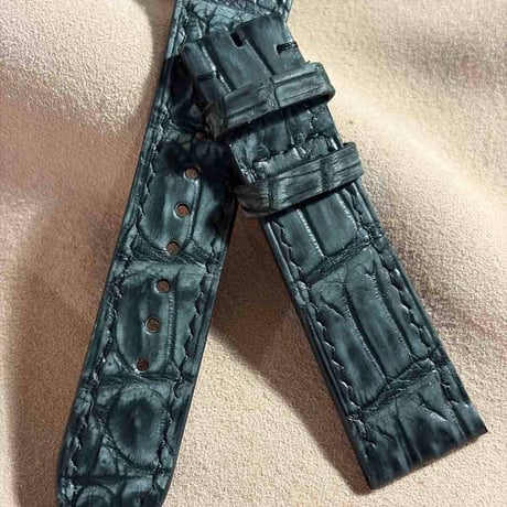 cro-2073  ヌバック クロコダイル  腕時計ベルト ブラック　(ラグ幅21 mm - バックル幅18 mm)