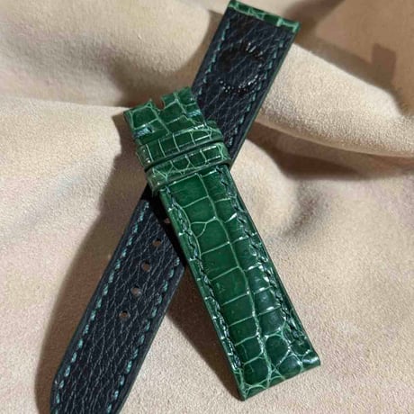 cro-1856  クロコダイル グロス仕上げ レザー 腕時計 ベルト グリーン  (ラグ幅20 mm - バックル幅18 mm)