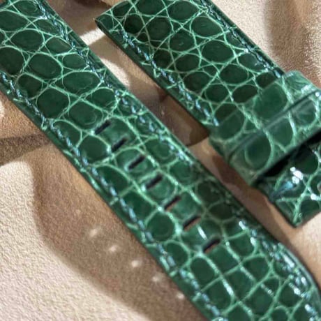 cro-1861  クロコダイル グロス仕上げ レザー 腕時計 ベルト グリーン  (ラグ幅26 mm - バックル幅22 mm)