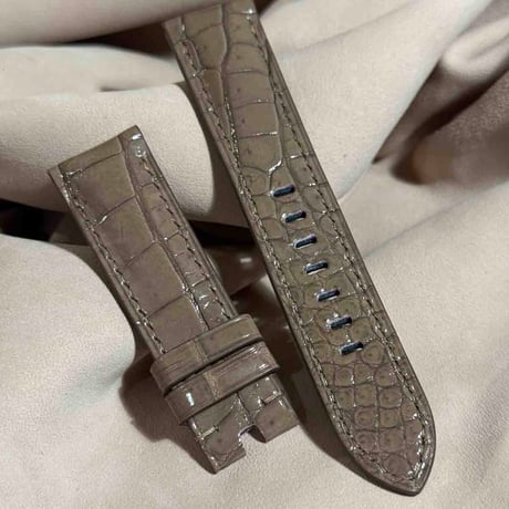 cro-1849  クロコダイル グロス仕上げ レザー 腕時計 ベルト コーヒーブラウン  (ラグ幅22 mm - バックル幅20 mm)