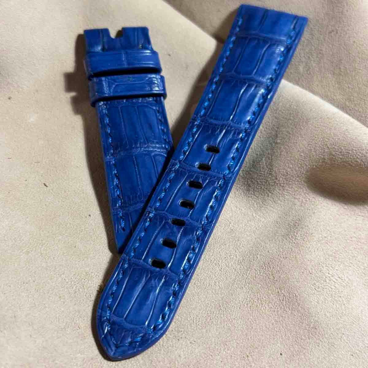 cro-1803 クロコダイル レザー 腕時計 ベルト ライトブルー (ラグ幅22