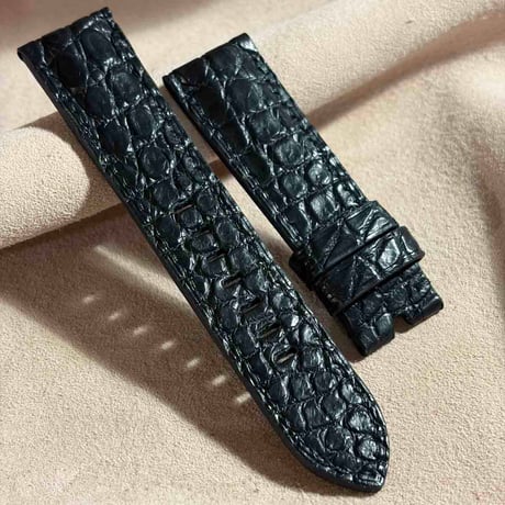 cro-2015  クロコダイル  腕時計ベルト ブラック (ラグ幅22 mm - バックル幅20 mm)
