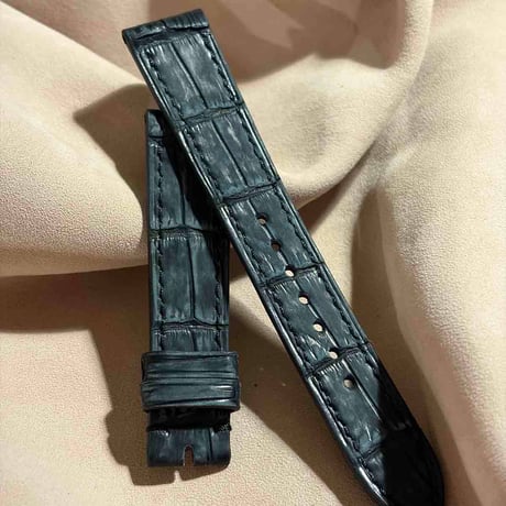 cro-2068  ヌバック クロコダイル  腕時計ベルト ブラック　(ラグ幅19 mm - バックル幅16 mm)