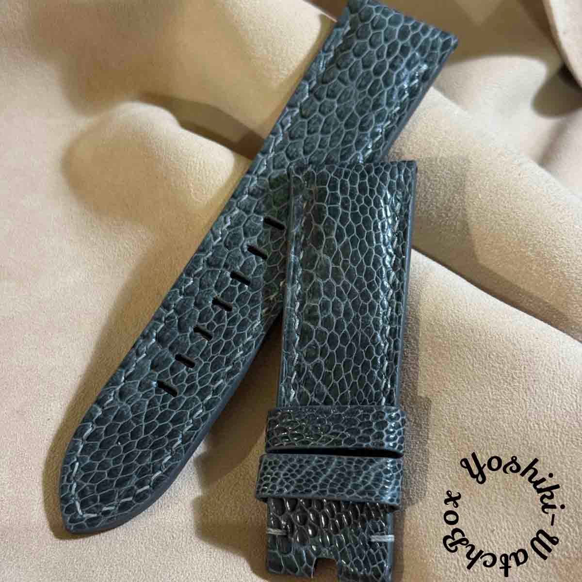 ost-422 オーストリッチレザー 腕時計ベルト グレー (ラグ幅24mm