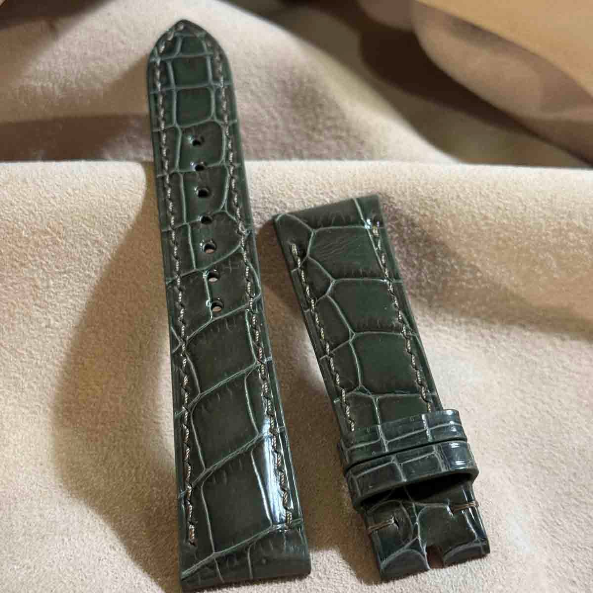 cro-1946 クロコダイル 腕時計 ベルト グロス仕上げ オリーブ (ラグ幅21