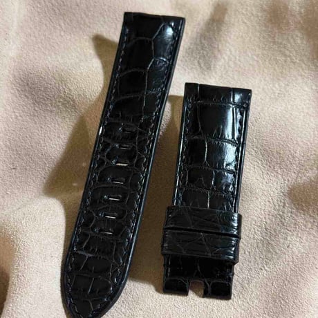 cro-1870  クロコダイル  腕時計 ベルト ブラック  (ラグ幅24 mm - バックル幅22 mm)