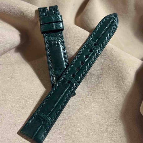 cro-1834  クロコダイル  レザー 腕時計 ベルト グリーン  (ラグ幅18 mm - バックル幅16 mm)