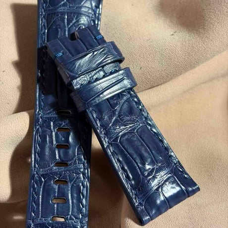 cro-2005  クロコダイル  腕時計ベルト ネイビー (ラグ幅26 mm - バックル幅22 mm)