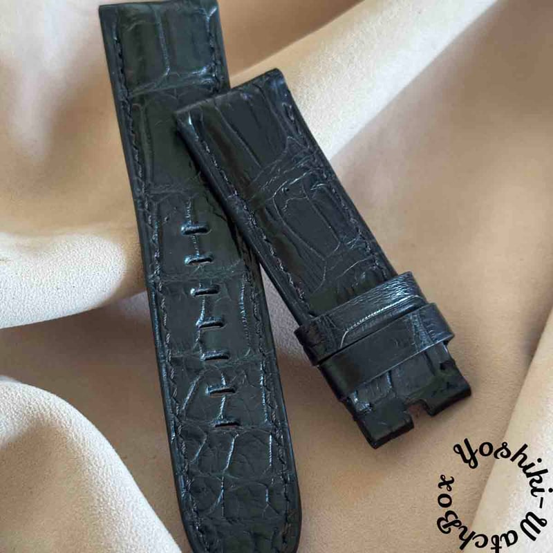 cro-1752 クロコダイル 腕時計ベルト ブラック ラグ幅22mm cro-1699