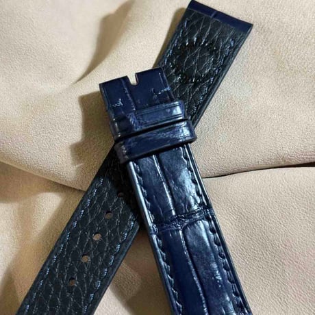 cro-1886  クロコダイル  腕時計 ベルト ネイビー  (ラグ幅20 mm - バックル幅18 mm)
