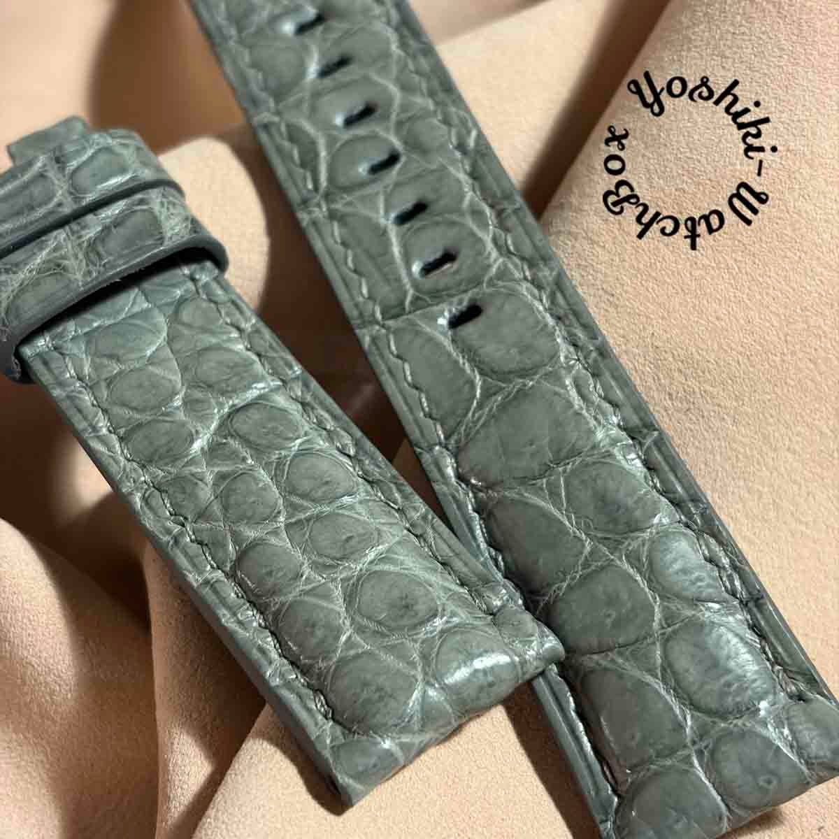 cro-2064 クロコダイル 腕時計ベルト ライトグレー (ラグ幅22 mm