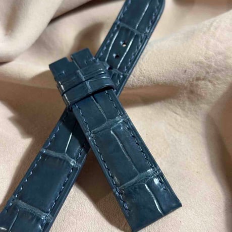 cro-1804  クロコダイル  レザー 腕時計 ベルト ブルーグレー  (ラグ幅20 mm - バックル幅18 mm)
