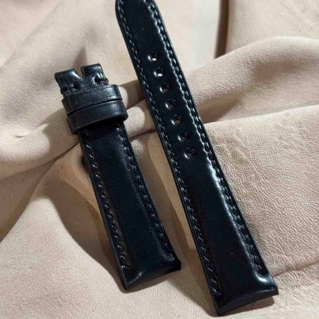 cod-334 コードバン レザー 腕時計ベルト ブラック (ラグ幅19 mm - バックル幅16 mm)
