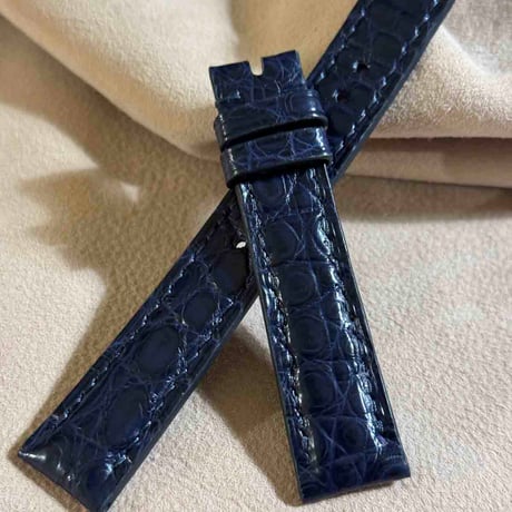cro-1878  クロコダイル  腕時計 ベルト ネイビー  (ラグ幅18 mm - バックル幅16 mm)