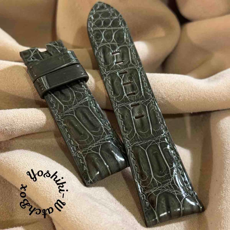 cro-1852 クロコダイルグロス仕上げ 腕時計ベルト グリーン ラグ幅24 cro-1852 クロコダイルグロス仕上げ 腕時計ベルト グリーン ラグ