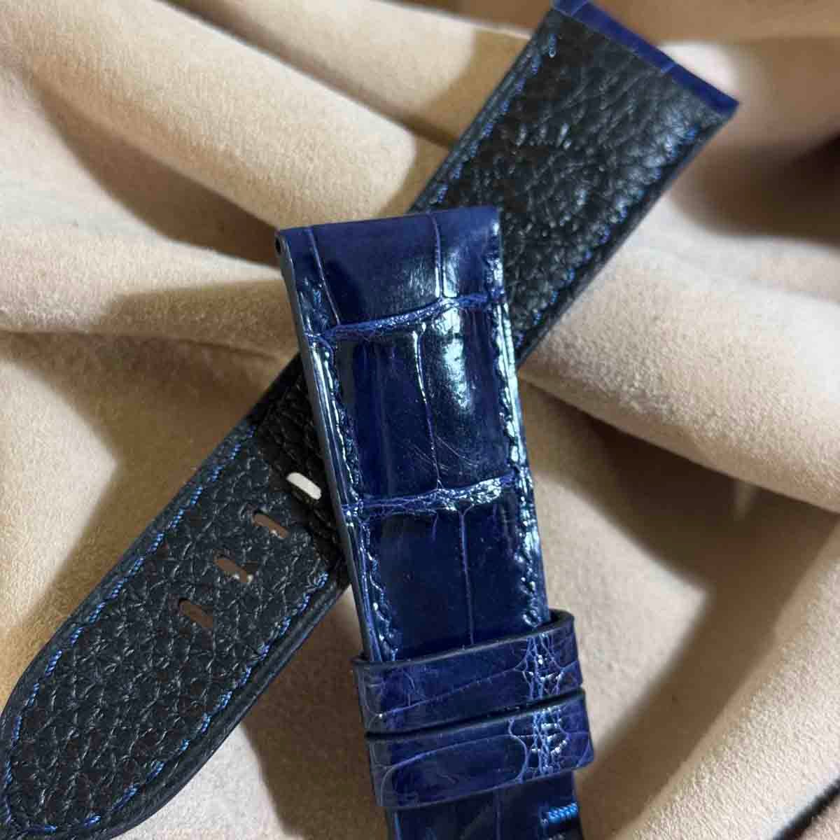 cro-1939 クロコダイル 腕時計 ベルト グロス仕上げ ブルー