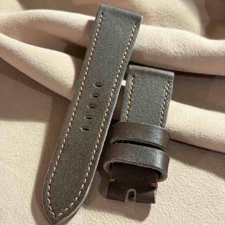 hor-238 HORWEEN バイソングレー 腕時計ベルト (ラグ24mm - バックル幅22mm)