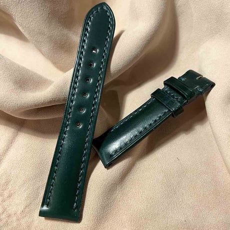 cod-222 コードバン レザー 腕時計ベルト グリーン (ラグ幅20 mm - バックル幅18 mm)