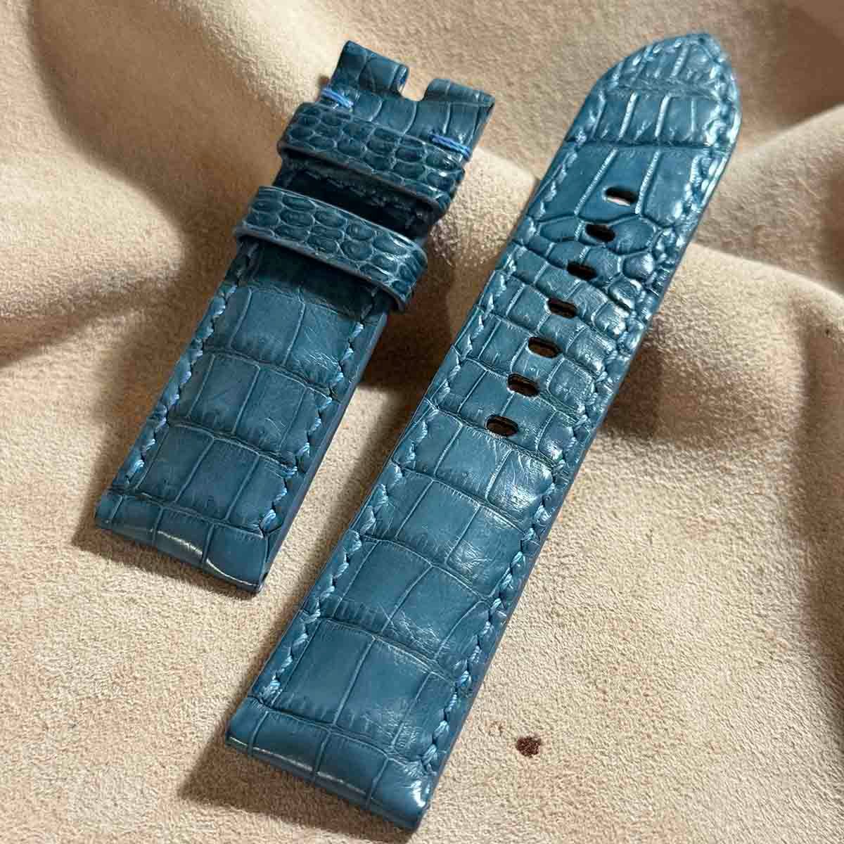 cro-1539 クロコダイル レザー 腕時計 ベルト ブルーグレー cro-1539 クロコダイル レザー 腕時計 ベルト ブルーグレー