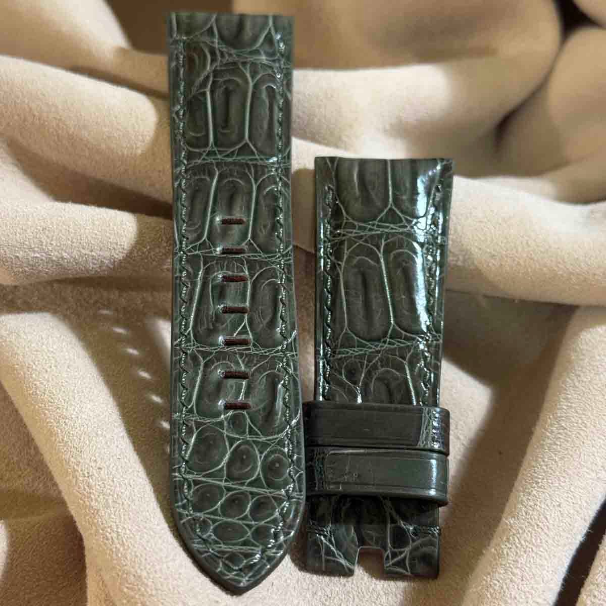 cro-1940 クロコダイル 腕時計 ベルト グロス仕上げ オリーブ (ラグ幅26