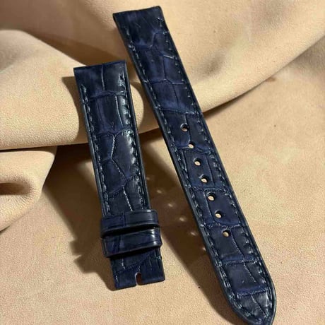 cro-2031 ヌバック クロコダイル  腕時計ベルト ネイビー (ラグ幅18 mm - バックル幅16 mm)