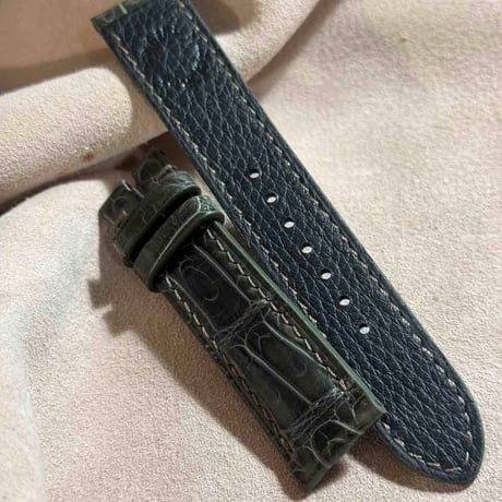 cro-1855  クロコダイル グロス仕上げ レザー 腕時計 ベルト オリーブグリーン  (ラグ幅20 mm - バックル幅18 mm)