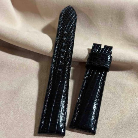 liz-318  リザード レザー 腕時計 ベルト ブラック (ラグ幅18 mm - バックル幅16 mm)