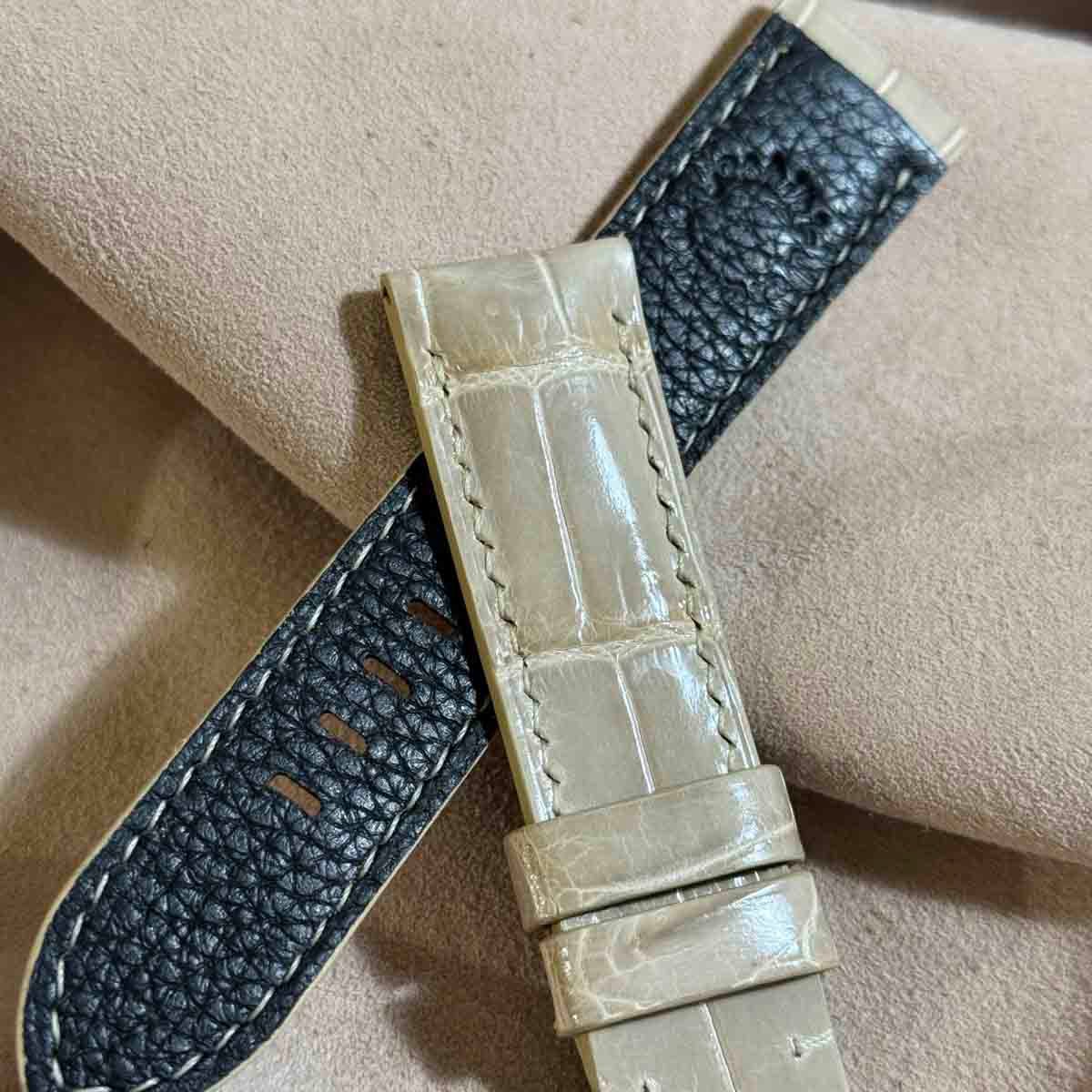 cro-1642 クロコダイル 腕時計ベルト アイボリ（グロス仕上） ラグ幅24 cro-1926 クロコダイル 腕時計 ベルト グロス仕上げ ベージュ