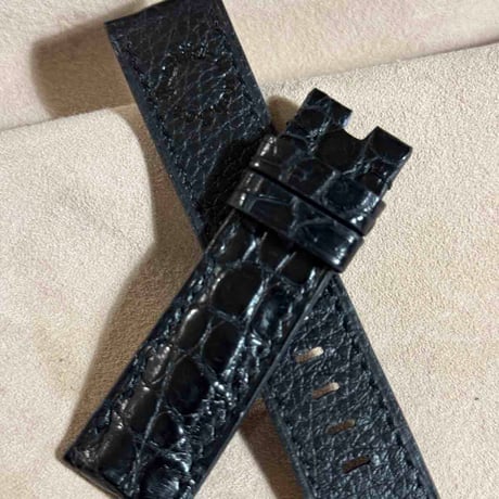 cro-1830  クロコダイル  レザー 腕時計 ベルト ブラック  (ラグ幅22 mm - バックル幅20 mm)
