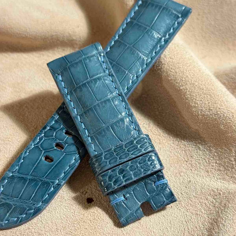 cro-1539 クロコダイル レザー 腕時計 ベルト ブルーグレー cro-1539 クロコダイル レザー 腕時計 ベルト ブルーグレー