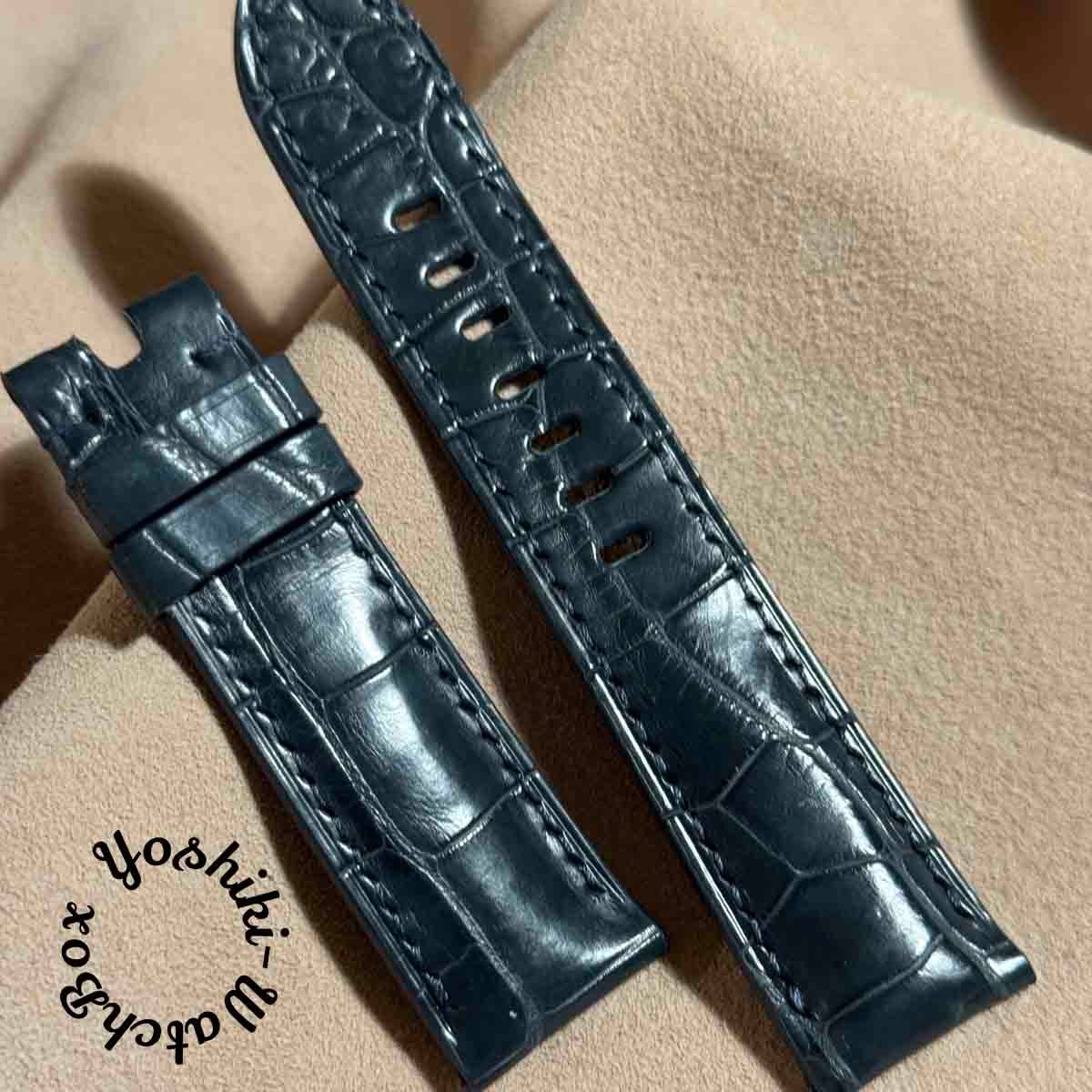 cro-1825 クロコダイル レザー 腕時計 ベルト ブルーグレー (ラグ幅22