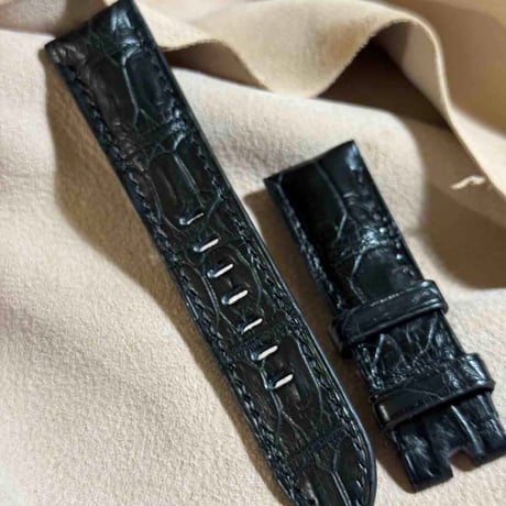 cro-1894  クロコダイル   腕時計 ベルト ブラック  (ラグ幅22 mm - バックル幅20 mm)