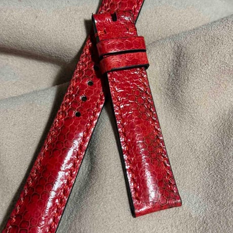 sna-128 シースネイク（ウミヘビ）腕時計ベルト レッド (ラグ幅18 mm - バックル幅16 mm)