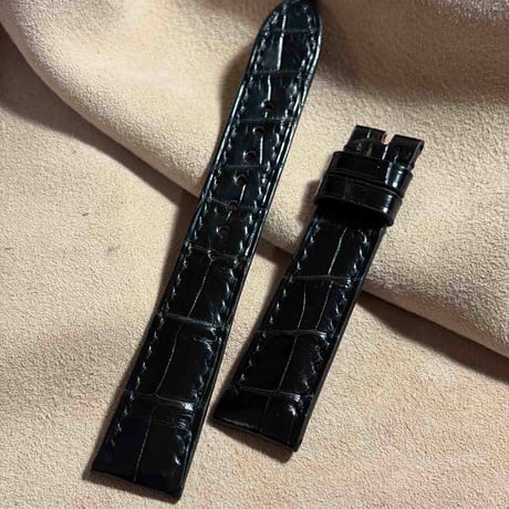 cro-2061  クロコダイル  腕時計ベルト ブラック　(ラグ幅19 mm - バックル幅16 mm)