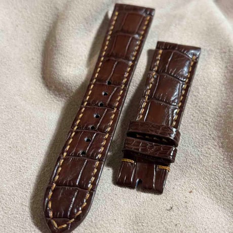 cro-1807  クロコダイル  レザー 腕時計 ベルト ブラウン  (ラグ幅20 mm - バックル幅18 mm)