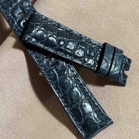 cro-1826  クロコダイル  レザー 腕時計 ベルト ブルーグレー  (ラグ幅22 mm - バックル幅20 mm)