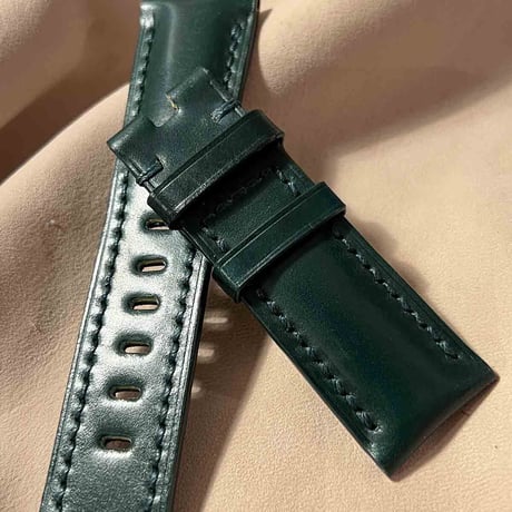 cod-213 コードバン レザー 腕時計ベルト グリーン (ラグ幅24 mm - バックル幅22 mm)