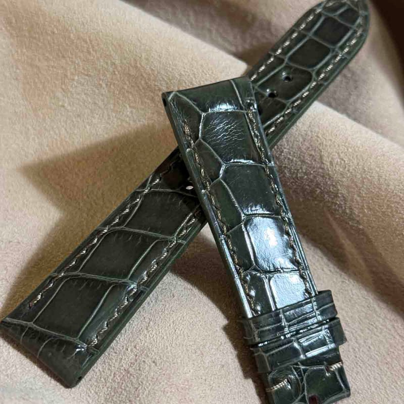 cro-1946 クロコダイル 腕時計 ベルト グロス仕上げ オリーブ