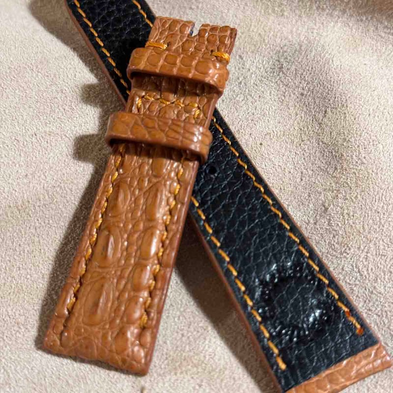 cro-1752 クロコダイル 腕時計ベルト ブラック ラグ幅22mm