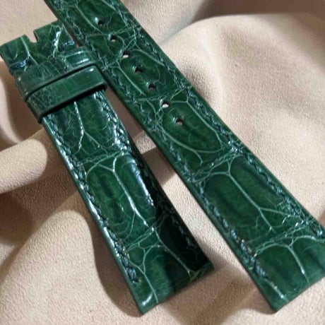 cro-1859  クロコダイル グロス仕上げ レザー 腕時計 ベルト グリーン  (ラグ幅21 mm - バックル幅18 mm)