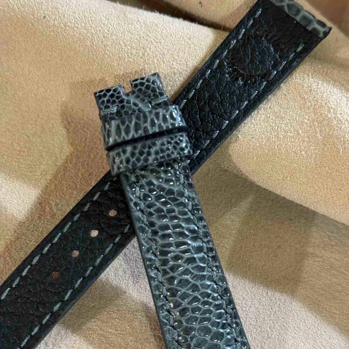 ost-434 オーストリッチレザー 腕時計ベルト グレー (ラグ幅19mm