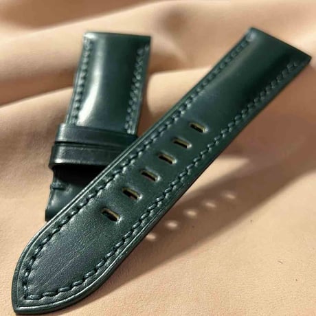 cod-213 コードバン レザー 腕時計ベルト グリーン (ラグ幅24 mm - バックル幅22 mm)