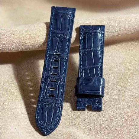 cro-2014  クロコダイル  腕時計ベルト ネイビー (ラグ幅22 mm - バックル幅20 mm)