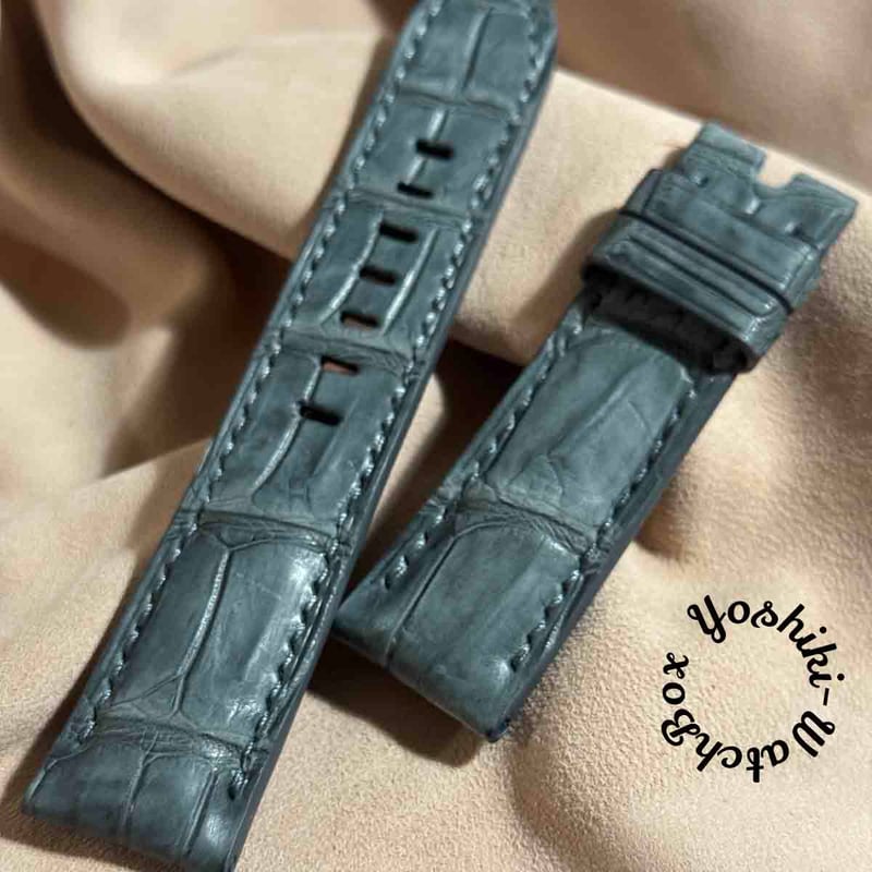 cro-1837 クロコダイル 腕時計ベルト ブルーグレー ラグ幅24mm cro-1837 クロコダイル 腕時計ベルト ブルーグレー ラグ幅24mm cro