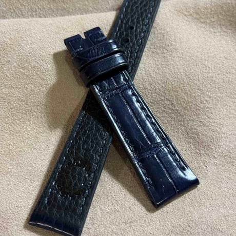 cro-1888  クロコダイル   腕時計 ベルト ネイビー  (ラグ幅19 mm - バックル幅16 mm)