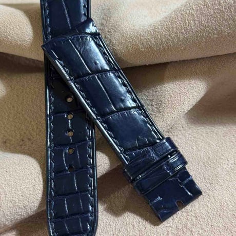 cro-1875  クロコダイル  腕時計 ベルト ネイビー  (ラグ幅21 mm - バックル幅18 mm)