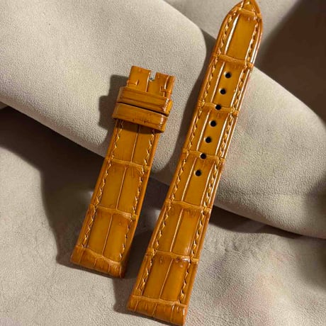 cro-2130  クロコダイル  腕時計ベルト オレンジ (ラグ幅19 mm - バックル幅16 mm)
