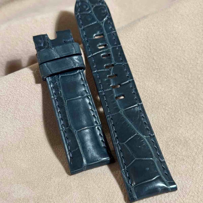 cro-1825 クロコダイル レザー 腕時計 ベルト ブルーグレー (ラグ幅22